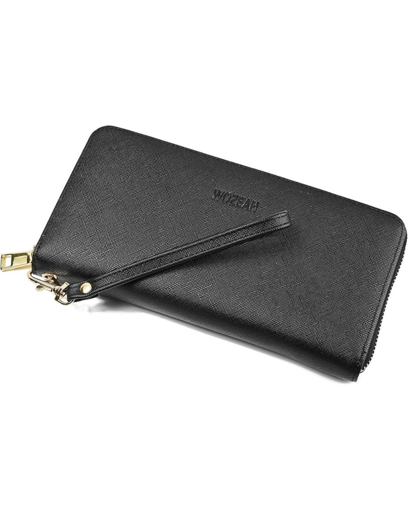 Women's RFID Blocking PU Leather Zip Around Wallet Clutch Large Travel Purse Black $13.43 Wallets