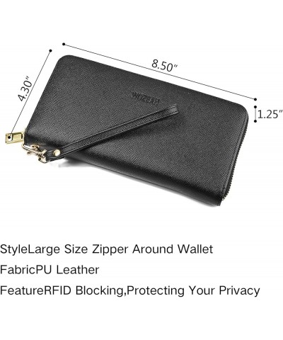 Women's RFID Blocking PU Leather Zip Around Wallet Clutch Large Travel Purse Black $13.43 Wallets