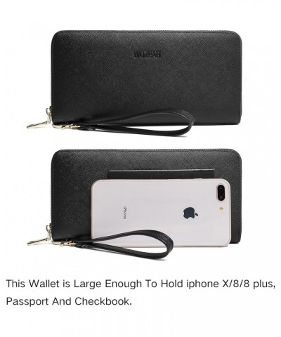 Women's RFID Blocking PU Leather Zip Around Wallet Clutch Large Travel Purse Black $13.43 Wallets