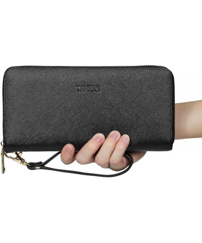 Women's RFID Blocking PU Leather Zip Around Wallet Clutch Large Travel Purse Black $13.43 Wallets