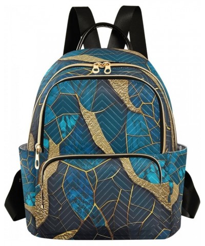 Backpack Purse for Women Blue Marbled 3d, Mini Fashion Backpack Golden Glitters Lines Lightweight Casual Daypack Shoulder Bag...