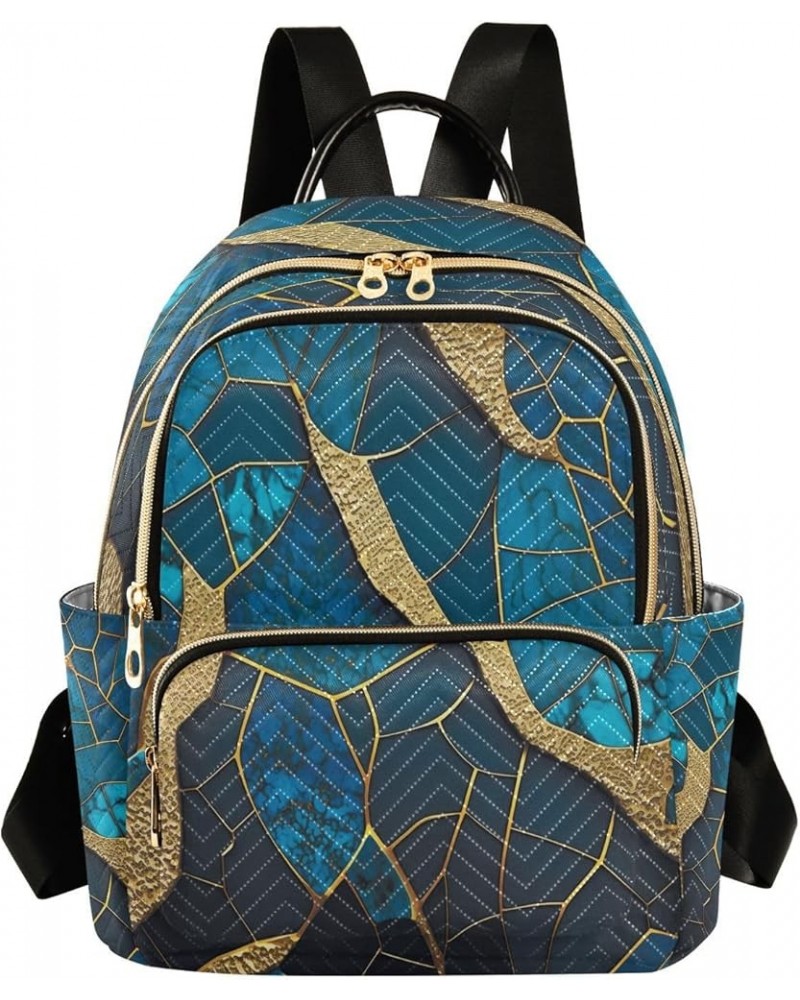 Backpack Purse for Women Blue Marbled 3d, Mini Fashion Backpack Golden Glitters Lines Lightweight Casual Daypack Shoulder Bag...