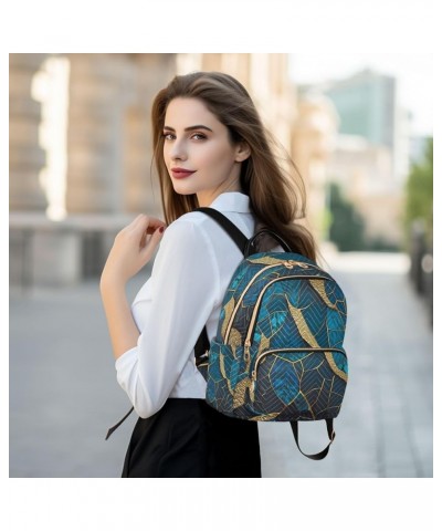 Backpack Purse for Women Blue Marbled 3d, Mini Fashion Backpack Golden Glitters Lines Lightweight Casual Daypack Shoulder Bag...