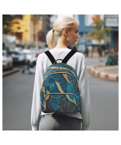 Backpack Purse for Women Blue Marbled 3d, Mini Fashion Backpack Golden Glitters Lines Lightweight Casual Daypack Shoulder Bag...