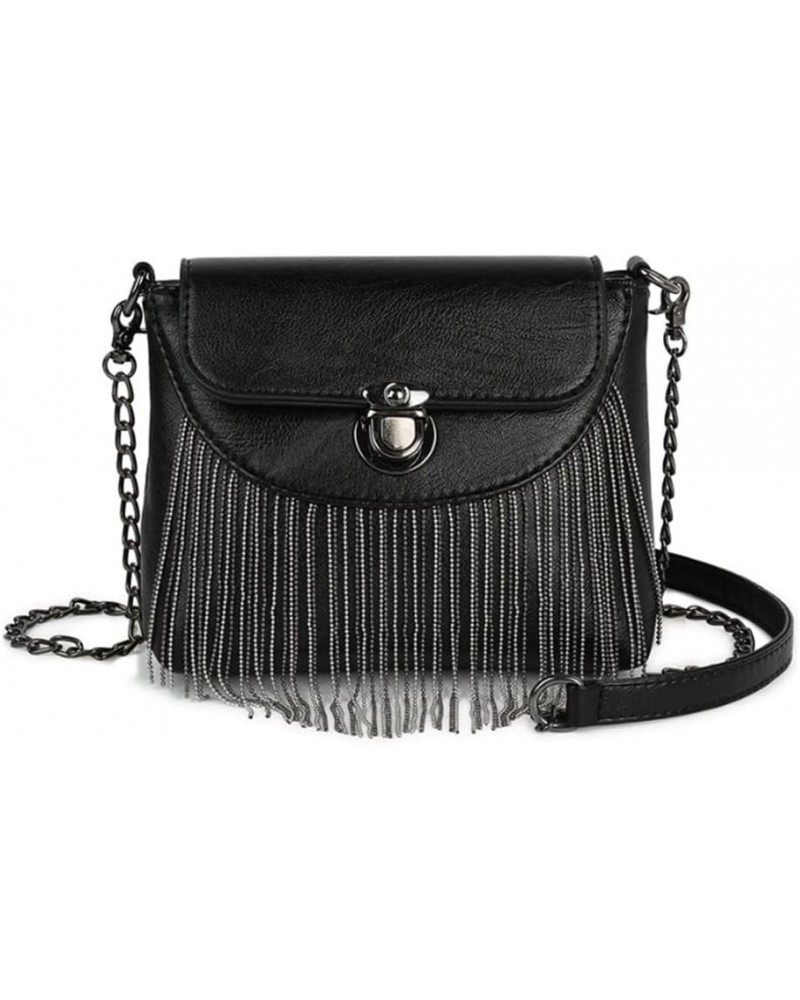 Women Small Square Bag Tassel Chain Shoulder Bags Crossbody Bags Satchel Purse-Black 1 Black 1 $20.40 Totes