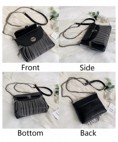 Women Small Square Bag Tassel Chain Shoulder Bags Crossbody Bags Satchel Purse-Black 1 Black 1 $20.40 Totes