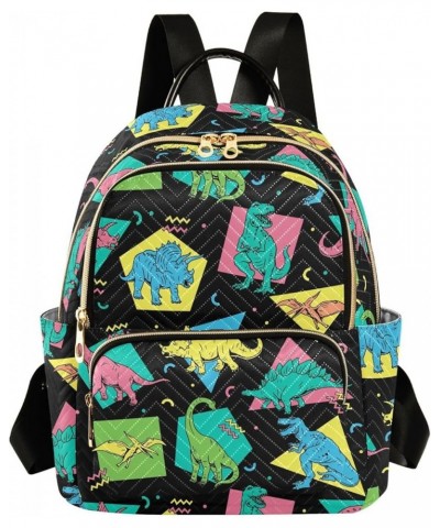 Mini Backpack for Women, Dinosaurs Neon Colors Travel Backpack Purse for Ladies, Small Bookbag Daypack Shoulder Bag S Multi42...