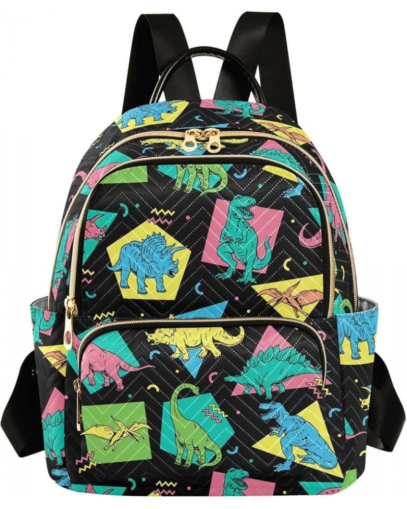 Mini Backpack for Women, Dinosaurs Neon Colors Travel Backpack Purse for Ladies, Small Bookbag Daypack Shoulder Bag S Multi42...