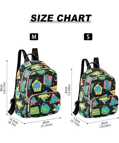 Mini Backpack for Women, Dinosaurs Neon Colors Travel Backpack Purse for Ladies, Small Bookbag Daypack Shoulder Bag S Multi42...