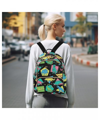 Mini Backpack for Women, Dinosaurs Neon Colors Travel Backpack Purse for Ladies, Small Bookbag Daypack Shoulder Bag S Multi42...