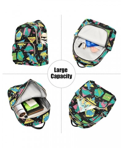 Mini Backpack for Women, Dinosaurs Neon Colors Travel Backpack Purse for Ladies, Small Bookbag Daypack Shoulder Bag S Multi42...