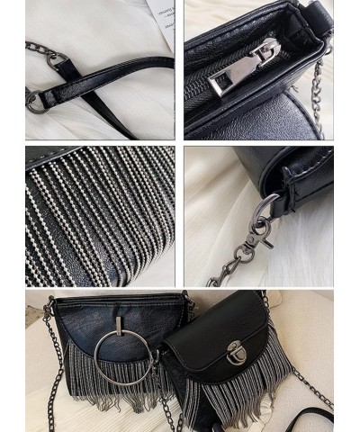 Women Small Square Bag Tassel Chain Shoulder Bags Crossbody Bags Satchel Purse-Black 1 Black 1 $20.40 Totes