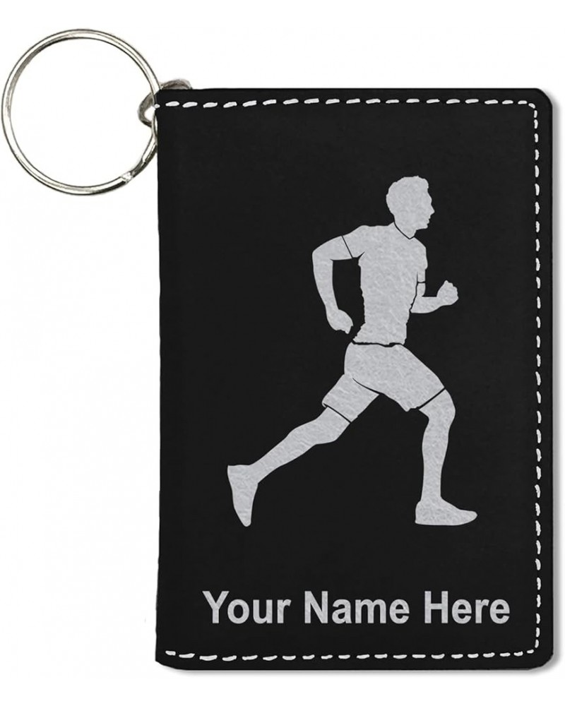 ID Holder Wallet, Running Man, Personalized Engraving Included (Teal) Black with Silver $16.51 Wallets