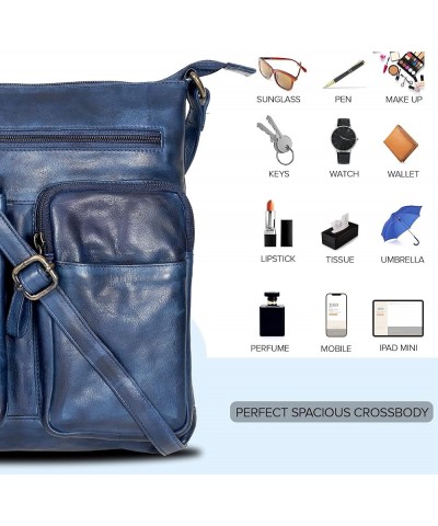 Leather Crossbody Bags for Women - Women's Handbags Bag Adjustable Shoulder purse Blue-6 $24.74 Shoulder Bags