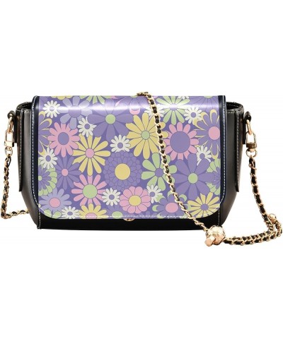 Boho Stars Black Women Crossbody Purse Black Women Leather Shoulder Bag Waterproof Satchel with Chain Strap Colorful Floral G...