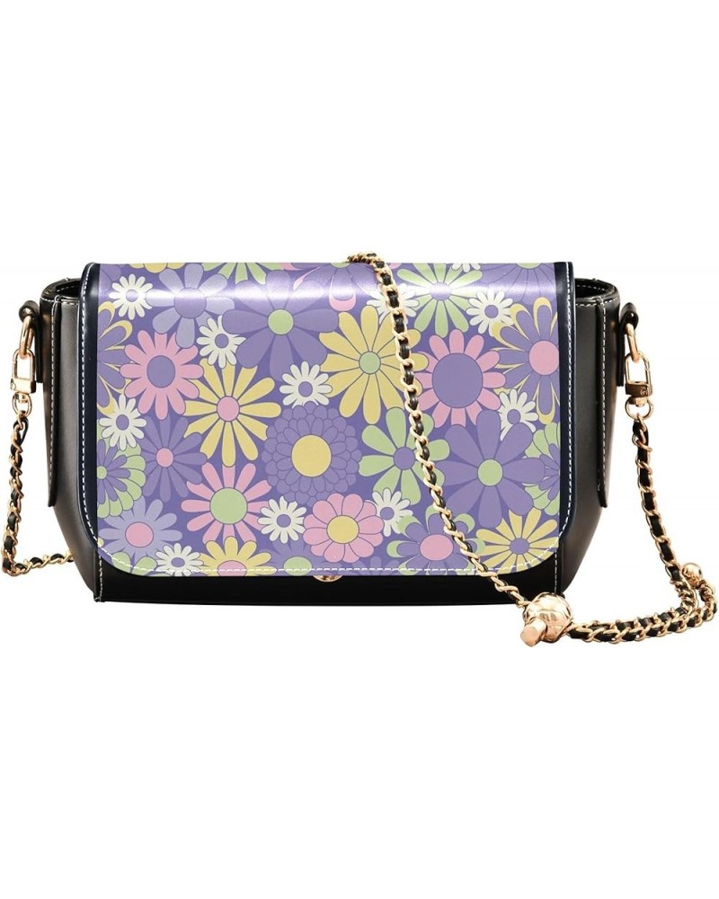 Boho Stars Black Women Crossbody Purse Black Women Leather Shoulder Bag Waterproof Satchel with Chain Strap Colorful Floral G...