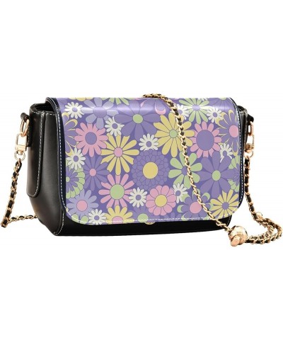 Boho Stars Black Women Crossbody Purse Black Women Leather Shoulder Bag Waterproof Satchel with Chain Strap Colorful Floral G...