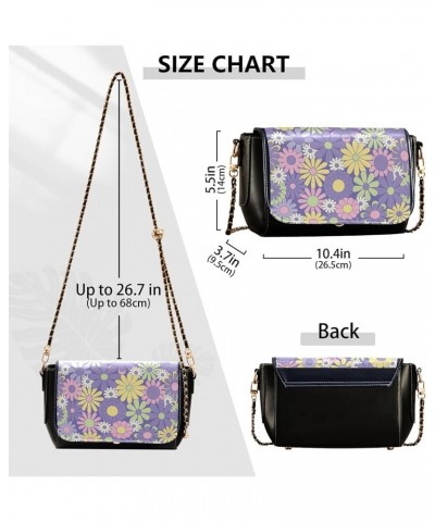 Boho Stars Black Women Crossbody Purse Black Women Leather Shoulder Bag Waterproof Satchel with Chain Strap Colorful Floral G...