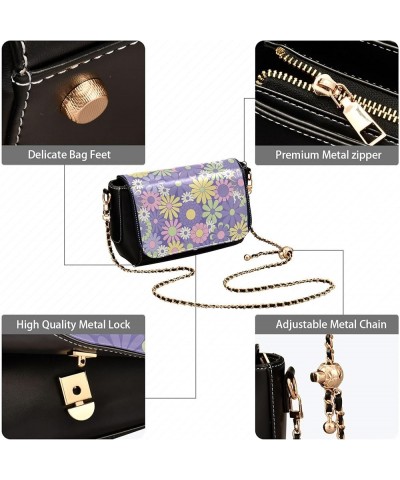 Boho Stars Black Women Crossbody Purse Black Women Leather Shoulder Bag Waterproof Satchel with Chain Strap Colorful Floral G...