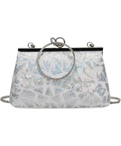 Women Sequins Evening Handbag Glitter Top Handle Purse Chain Cross-body Bag F-white $16.63 Evening Bags