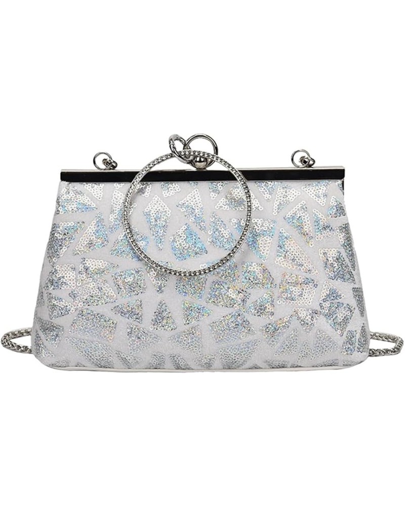 Women Sequins Evening Handbag Glitter Top Handle Purse Chain Cross-body Bag F-white $16.63 Evening Bags