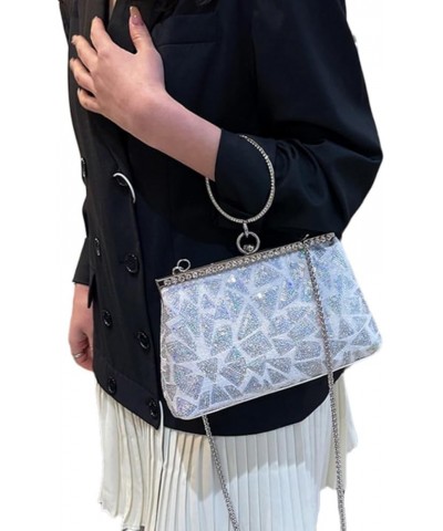 Women Sequins Evening Handbag Glitter Top Handle Purse Chain Cross-body Bag F-white $16.63 Evening Bags