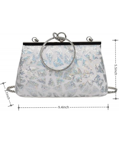 Women Sequins Evening Handbag Glitter Top Handle Purse Chain Cross-body Bag F-white $16.63 Evening Bags