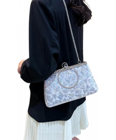 Women Sequins Evening Handbag Glitter Top Handle Purse Chain Cross-body Bag F-white $16.63 Evening Bags