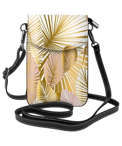 Gold Pale Rose Leaves Women Cell Phone Purse Lightweight Leather Mini Cell Phone Pouch Shoulder Bag $23.97 Shoulder Bags