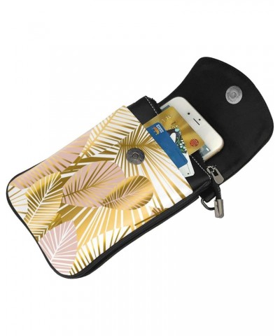 Gold Pale Rose Leaves Women Cell Phone Purse Lightweight Leather Mini Cell Phone Pouch Shoulder Bag $23.97 Shoulder Bags