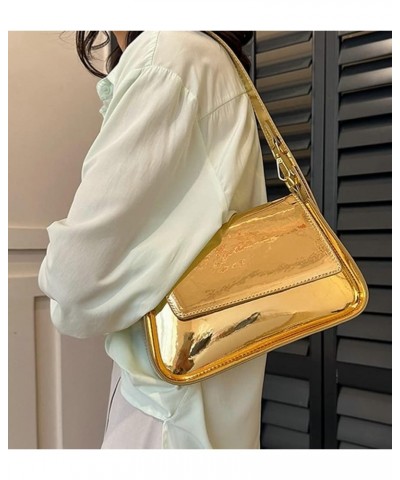 Women's Hobo Bag PU Leather Shoulder Bag Glossy Handbag Underarm Purse Top Handle Satchels Small Totes B-gold $16.79 Totes