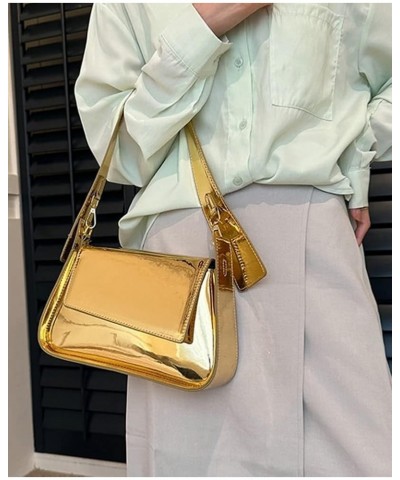 Women's Hobo Bag PU Leather Shoulder Bag Glossy Handbag Underarm Purse Top Handle Satchels Small Totes B-gold $16.79 Totes