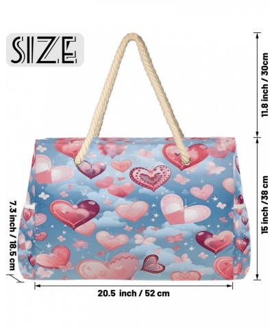 Hearts Butterflies Style Beach Bags for Women Large Tote Bag with Zipper and Pockets Waterproof Sandproof Accessories Swim Po...