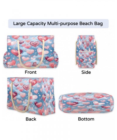 Hearts Butterflies Style Beach Bags for Women Large Tote Bag with Zipper and Pockets Waterproof Sandproof Accessories Swim Po...