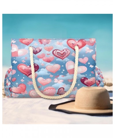 Hearts Butterflies Style Beach Bags for Women Large Tote Bag with Zipper and Pockets Waterproof Sandproof Accessories Swim Po...