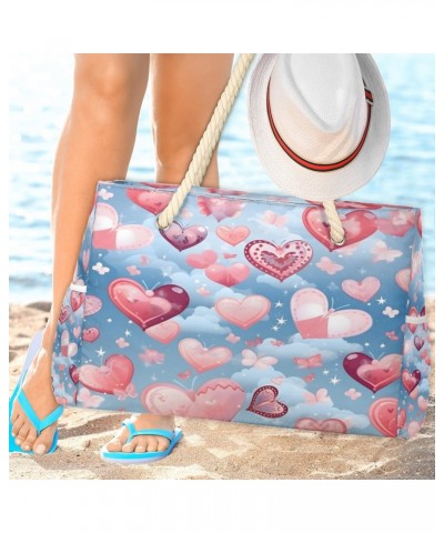 Hearts Butterflies Style Beach Bags for Women Large Tote Bag with Zipper and Pockets Waterproof Sandproof Accessories Swim Po...