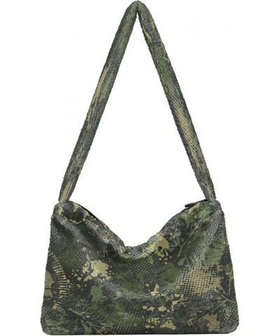 Abstract Floral Camouflage Animal Shoulder Tote Bag, Fluffy Tote Designer Crossbody Hobo Bag Green Camouflage Paint $8.61 Totes