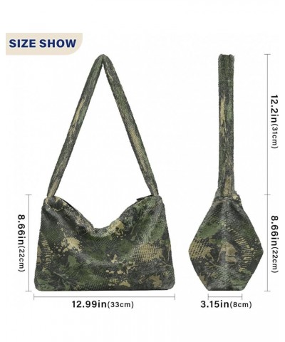 Abstract Floral Camouflage Animal Shoulder Tote Bag, Fluffy Tote Designer Crossbody Hobo Bag Green Camouflage Paint $8.61 Totes