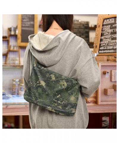 Abstract Floral Camouflage Animal Shoulder Tote Bag, Fluffy Tote Designer Crossbody Hobo Bag Green Camouflage Paint $8.61 Totes