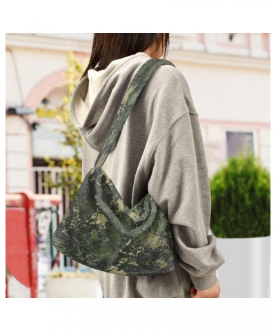 Abstract Floral Camouflage Animal Shoulder Tote Bag, Fluffy Tote Designer Crossbody Hobo Bag Green Camouflage Paint $8.61 Totes