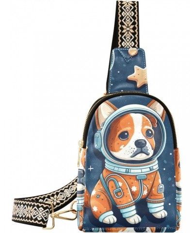 Women's Sling Bag Adorable Astronaut Dog Print with Adjustable Strap Zipper Closure, PU Leather Water Resistant Crossbody Bag...