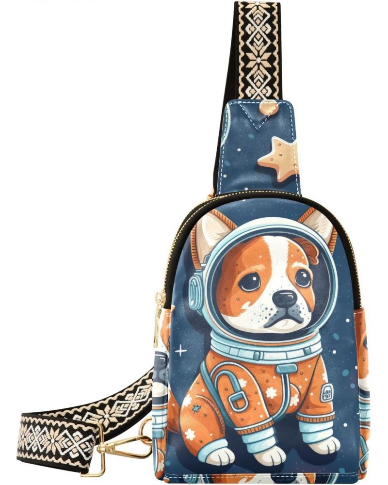 Women's Sling Bag Adorable Astronaut Dog Print with Adjustable Strap Zipper Closure, PU Leather Water Resistant Crossbody Bag...