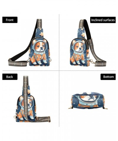 Women's Sling Bag Adorable Astronaut Dog Print with Adjustable Strap Zipper Closure, PU Leather Water Resistant Crossbody Bag...