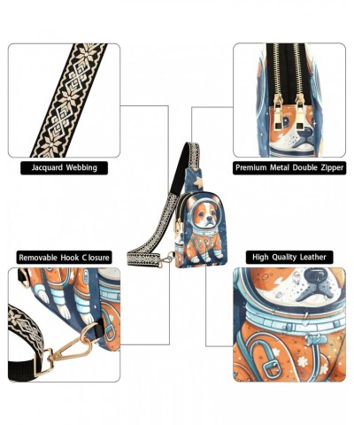 Women's Sling Bag Adorable Astronaut Dog Print with Adjustable Strap Zipper Closure, PU Leather Water Resistant Crossbody Bag...