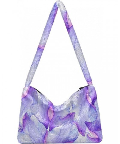 Purple Flower Petal Shoulder Tote Bags for Women Furry Crossbody bag Hobo Handbag Purses for College Travel Work $9.87 Totes