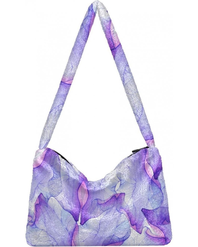 Purple Flower Petal Shoulder Tote Bags for Women Furry Crossbody bag Hobo Handbag Purses for College Travel Work $9.87 Totes