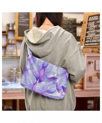 Purple Flower Petal Shoulder Tote Bags for Women Furry Crossbody bag Hobo Handbag Purses for College Travel Work $9.87 Totes