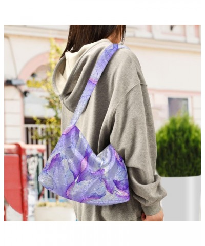 Purple Flower Petal Shoulder Tote Bags for Women Furry Crossbody bag Hobo Handbag Purses for College Travel Work $9.87 Totes