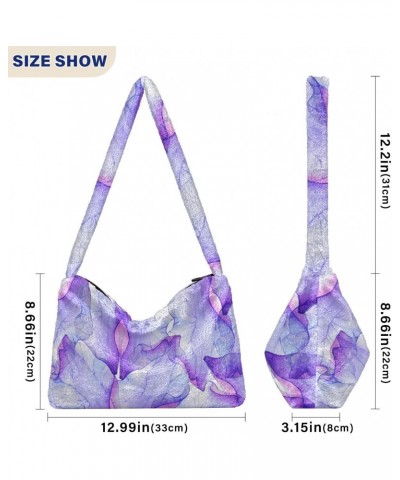 Purple Flower Petal Shoulder Tote Bags for Women Furry Crossbody bag Hobo Handbag Purses for College Travel Work $9.87 Totes