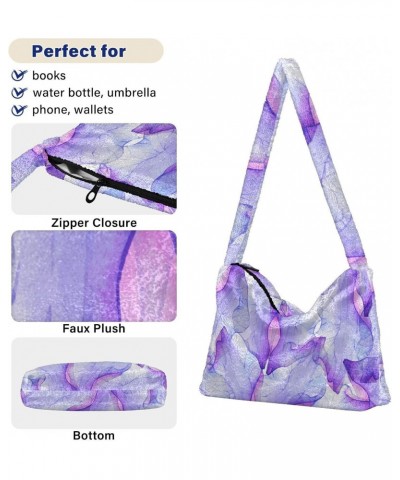 Purple Flower Petal Shoulder Tote Bags for Women Furry Crossbody bag Hobo Handbag Purses for College Travel Work $9.87 Totes